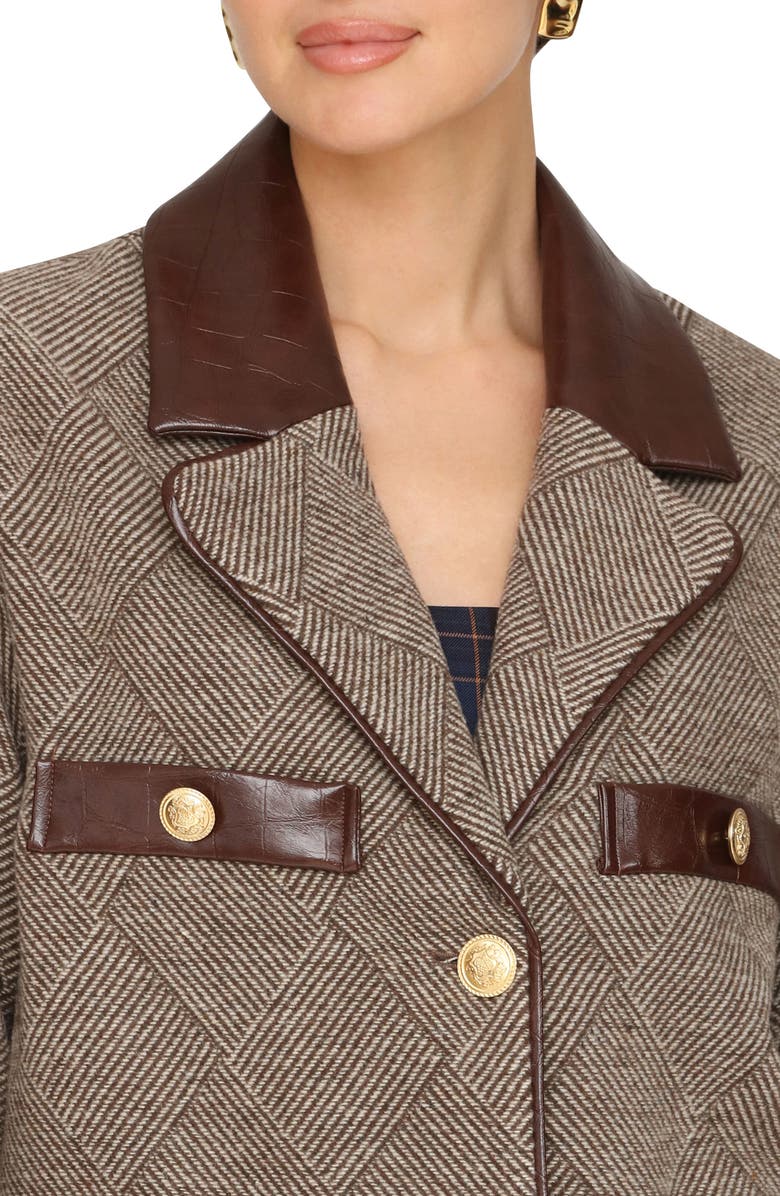 Avec Les Filles Diagonal Weave Contrast Trim Coat, Alternate, color, Brown Basket