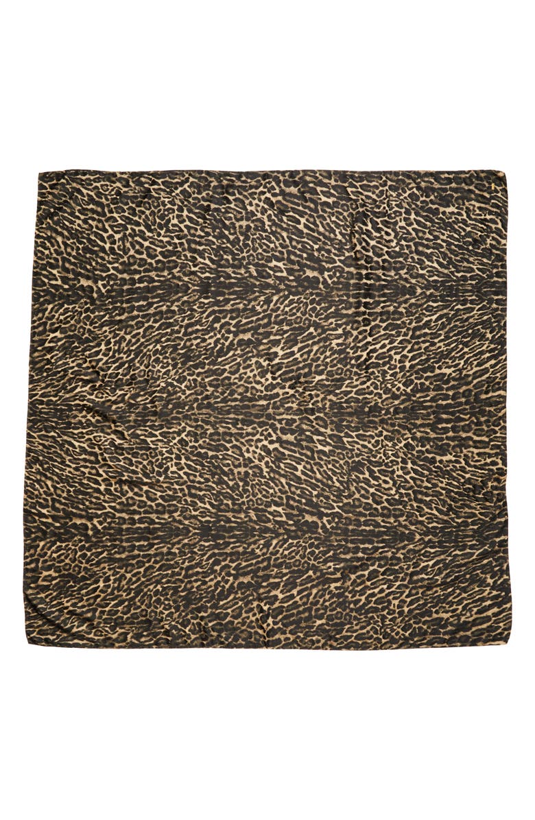 Saint Laurent Leopard Print Silk & Cashmere Square Scarf, Main, color, Beige/ Black