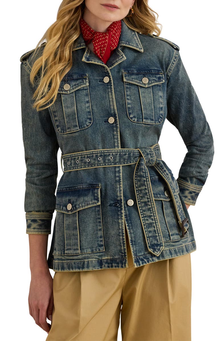 Lauren Ralph Lauren Belted Denim Field Jacket, Main, color,