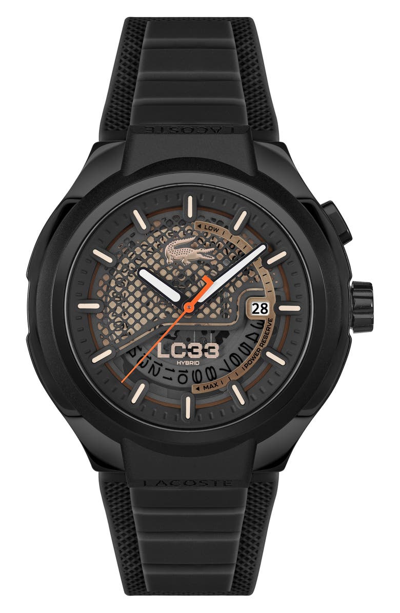 Lacoste LC33 Hybrid Silicone Strap Watch, 44mm, Main, color, Black