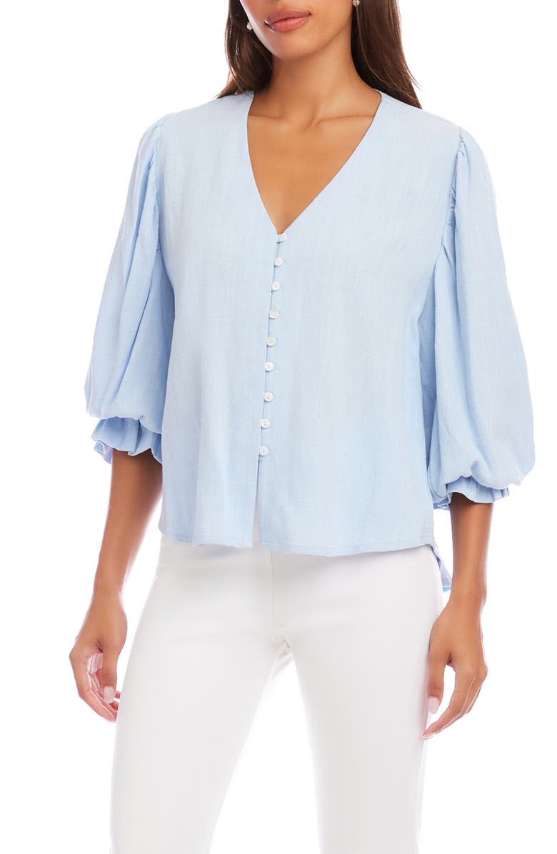 Karen Kane Linen Blend Top, Alternate, color, Blue