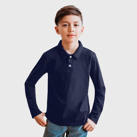100% Cotton Knit Jersey 2-Button Long Sleeve Polo (Toddler, Little Kid, Big Kid)