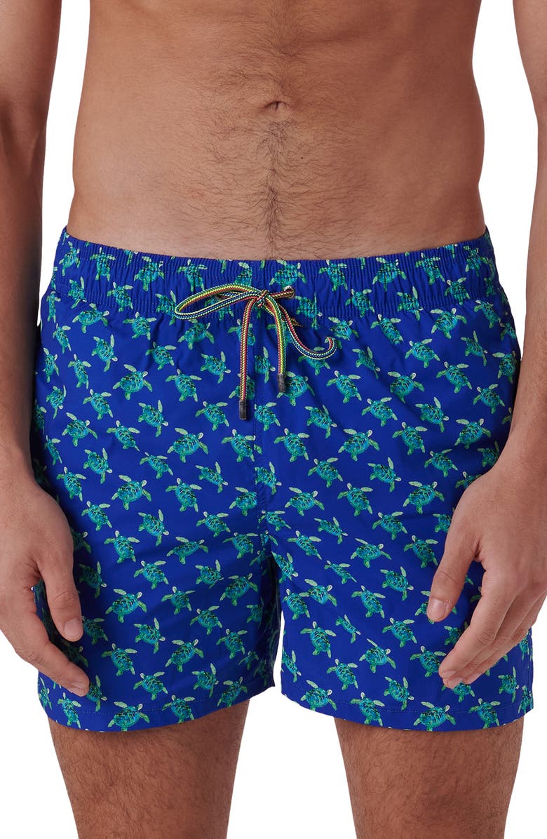 Bugatchi Max Turtle Print Swim Trunks, Main, color,