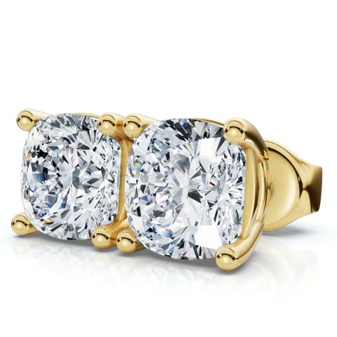 2Ct TW Cushion Cut Diamond Studs 14k Gold Lab Grown