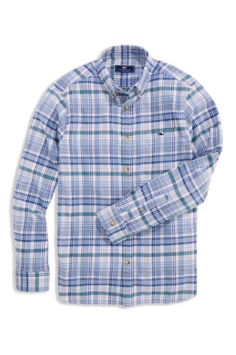 Stretch Plaid Flannel Shirt, Alternate, color, BRACKISH BLUE