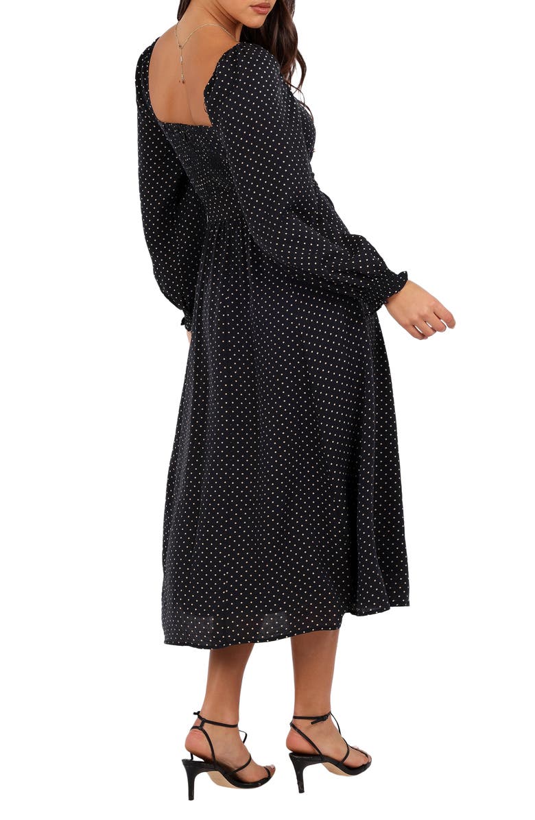 Petal & Pup Ettie Polka Dot Long Sleeve Midi Dress, Alternate, color, Black Polka Dot