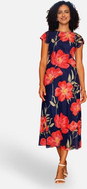 Yumi Poppy Print Midi Mesh Dress