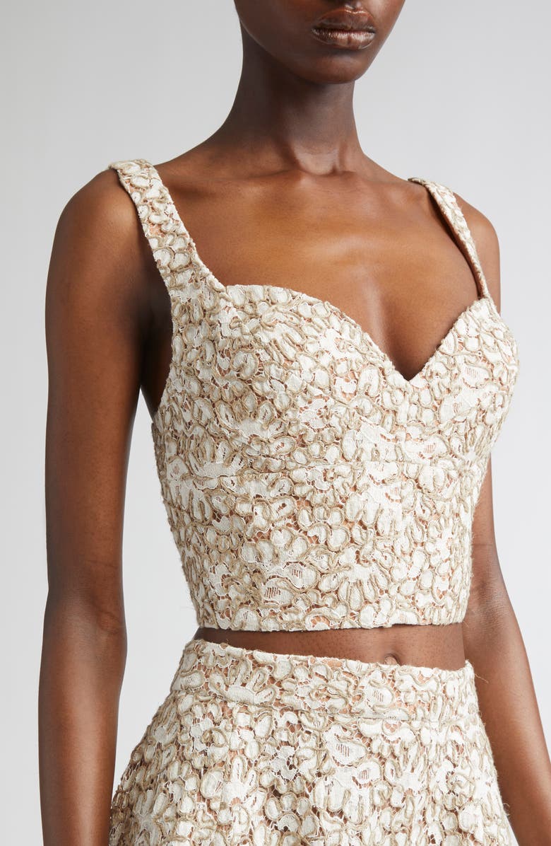 Michael Kors Collection Lace Bustier Top, Alternate, color, Hemp/ Ecru