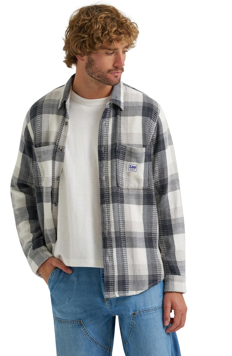 Lee Plaid Woven Cotton Button-Up Overshirt, Alternate, color, Rebel Navy Plaid
