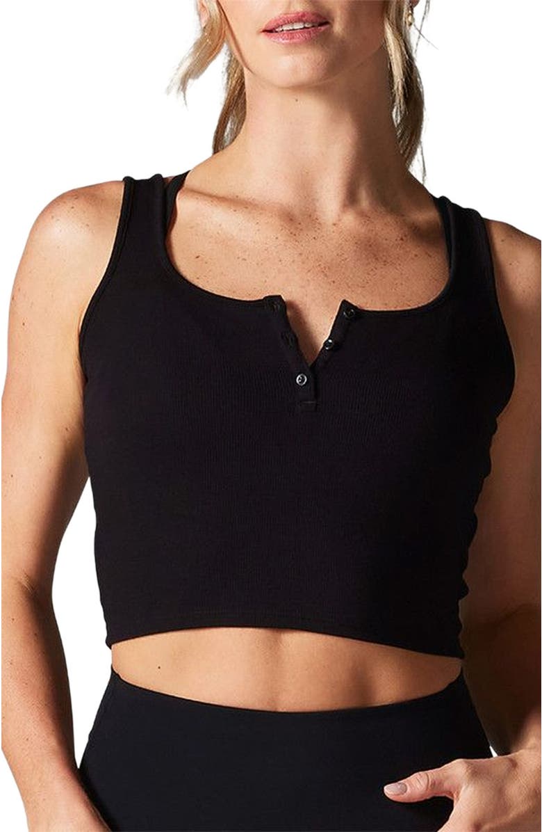 Tavi Fitted Henley Tank, Alternate, color, Ebony