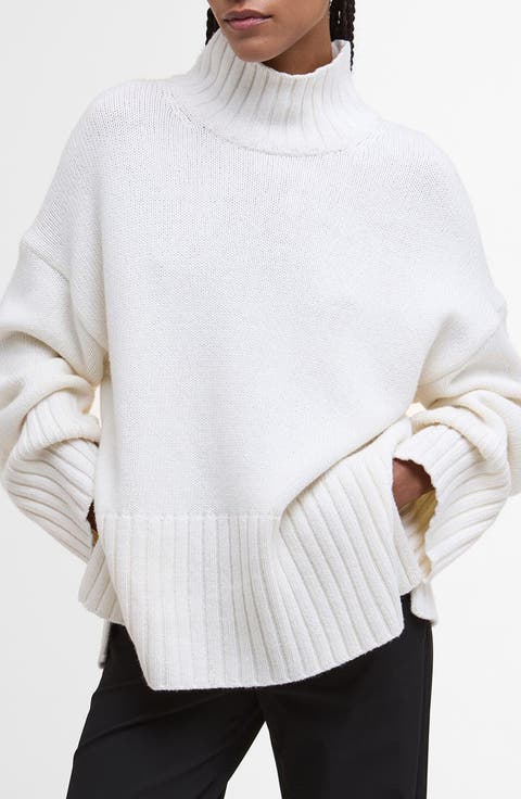 Serena Oversize Cotton & Wool Blend Mock Neck Sweater