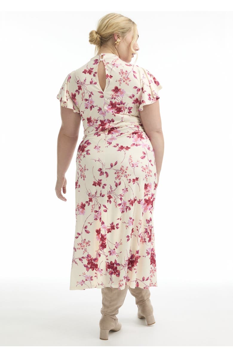 June + Vie Gathered Front Midi Dress, Alternate, color, Floral Vines