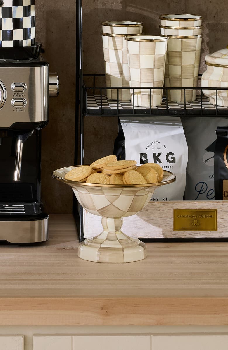 MACKENZIE CHILDS Mocha Check Small Enameled Steel Compote Bowl, Alternate, color, Mocha