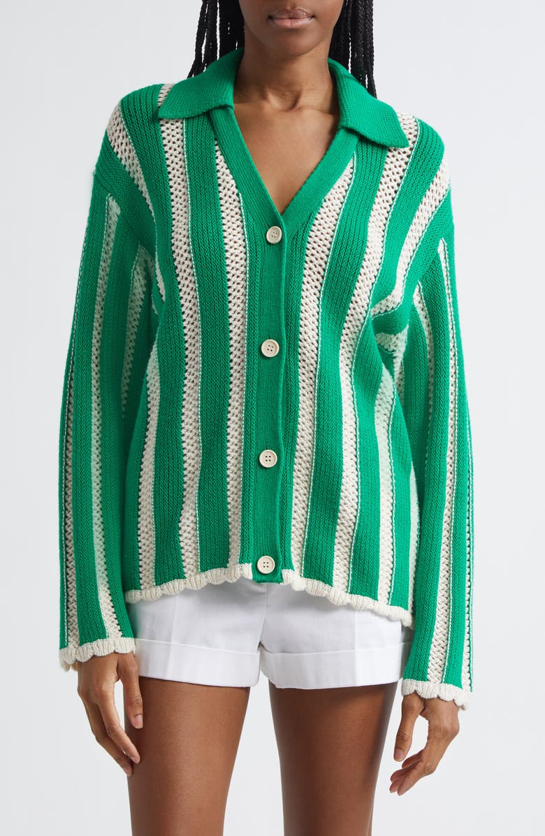 Stine Goya Stripe Knit Cardigan, Main, color, Green Stripes
