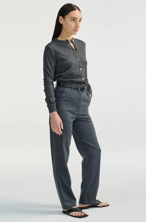 Almina Concept Classic Crew Wool Cardigan In Charcoal
