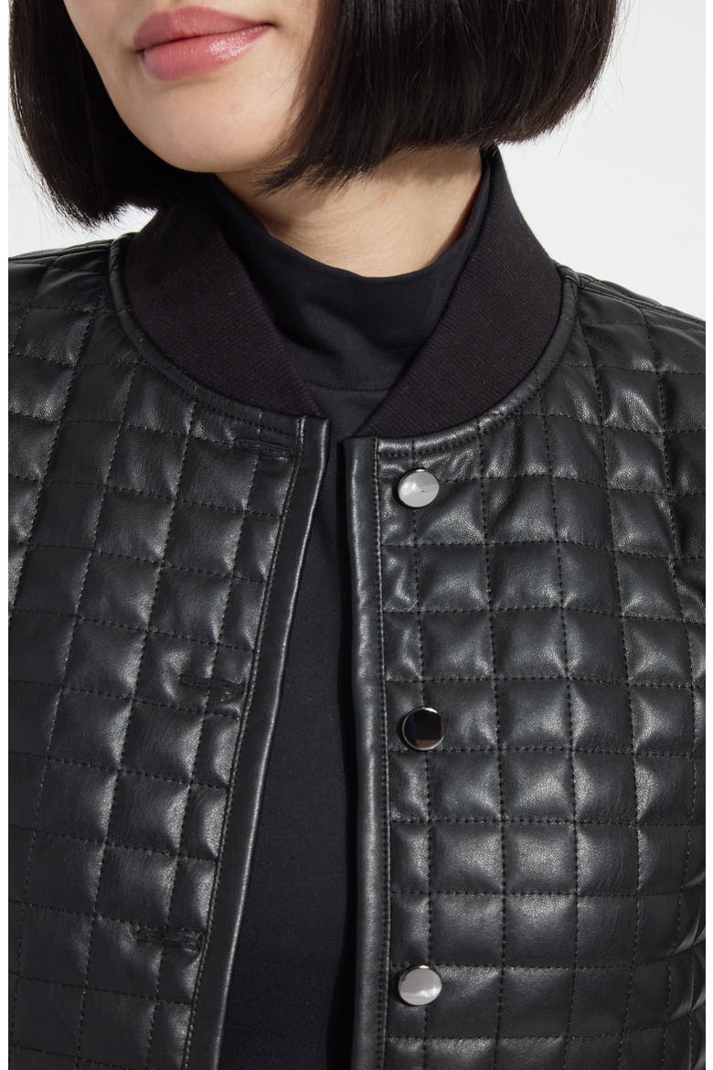 Agnes Quilted Faux Leather Jacket, Alternate, color, BLACK