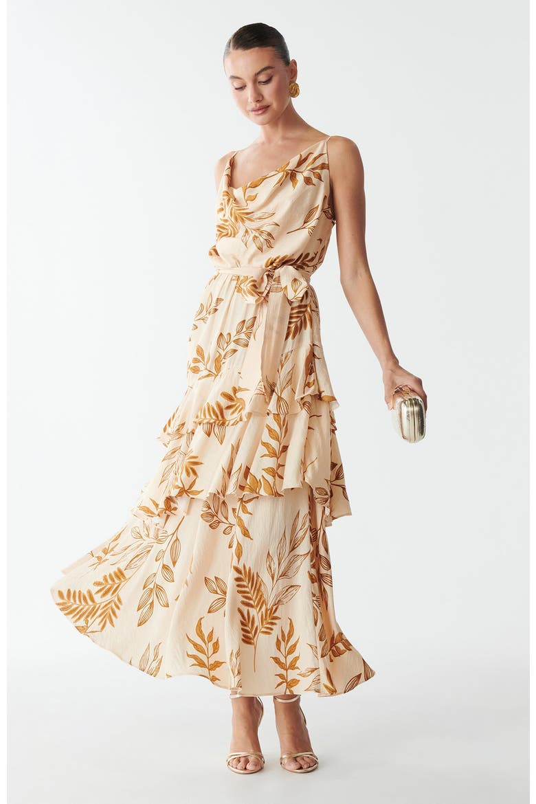Brianna Midi Dress, Alternate, color, Golden Palms