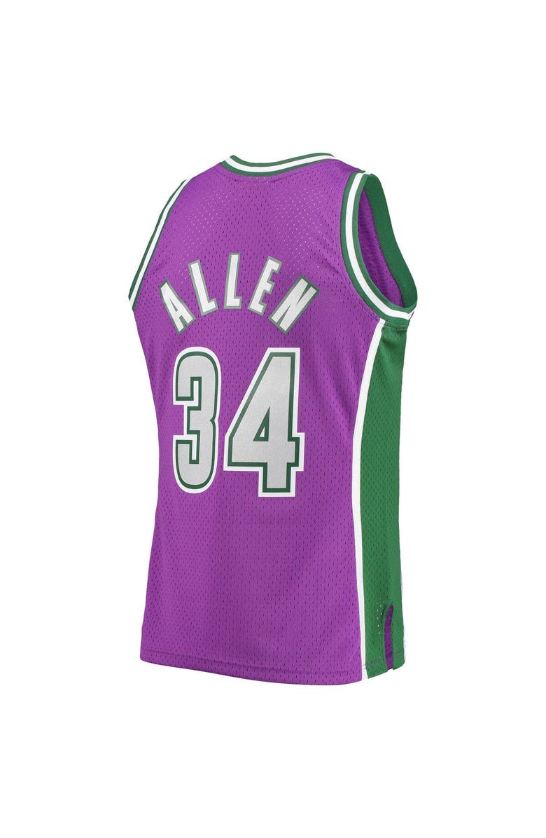 Mitchell & Ness Men's Mitchell & Ness Ray Allen Purple Milwaukee Bucks 2001/02 Hardwood Classics Swingman Jersey, Alternate, color,