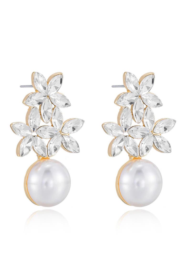 Floral Crystal & Imitation Pearl Earrings, Alternate, color, GOLD