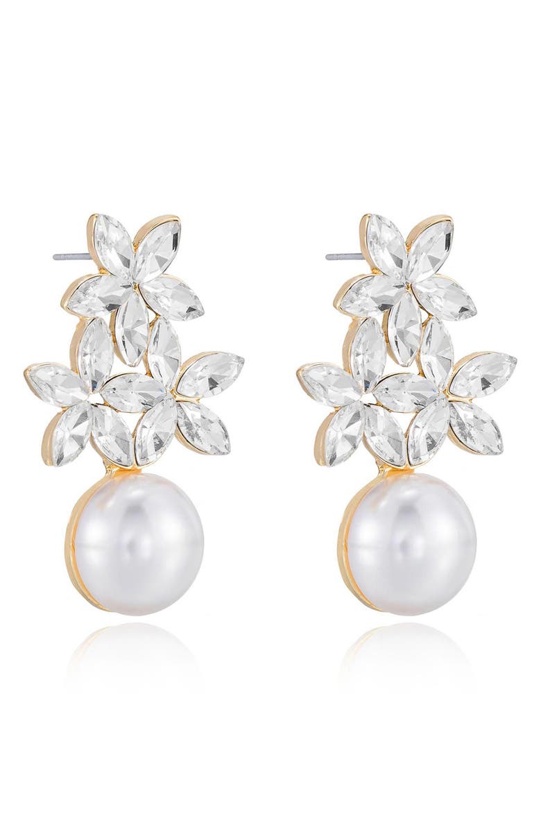 Ettika Floral Crystal & Imitation Pearl Earrings, Alternate, color, Gold