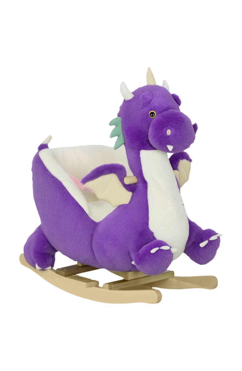 Qaba Baby Rocking Horse Ride Dragon Kids Ride On Toy with Realistic Sound and Safety Belt Plush Animal Rocker for Kids, Main, color, Purple