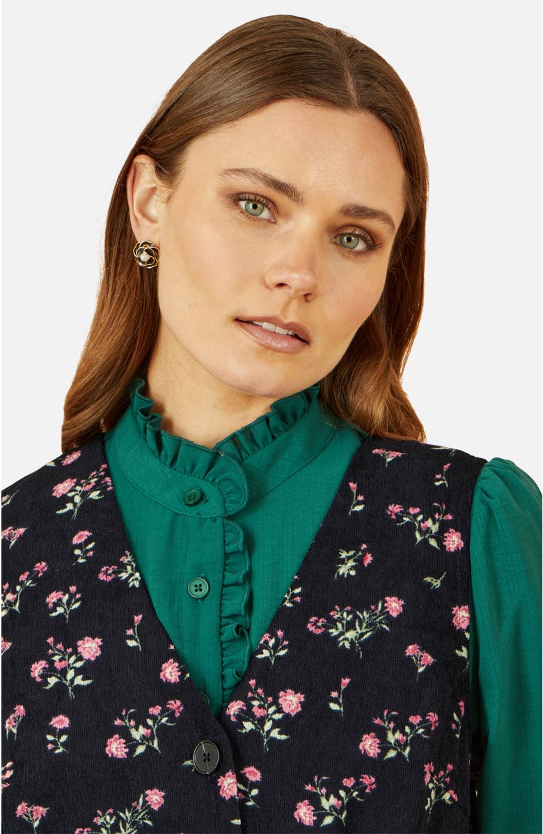 Yumi Floral Print Pinafore Dress, Alternate, color, Black