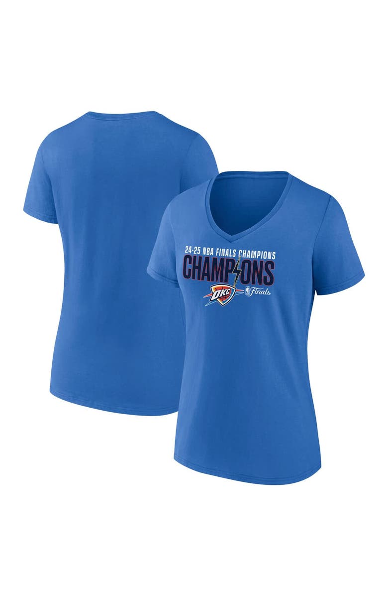 FANATICS Women's Fanatics  Blue Oklahoma City Thunder 2025 NBA Finals Champions Fast Break Hometown V-Neck T-Shirt, Main, color, 