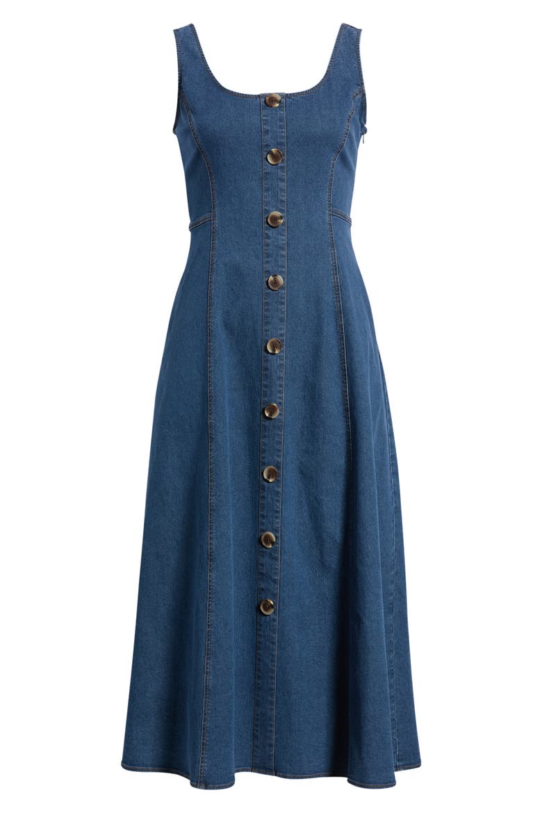 Button Detail Sleeveless Flared Denim Dress, Main, color, HUDSON WASH