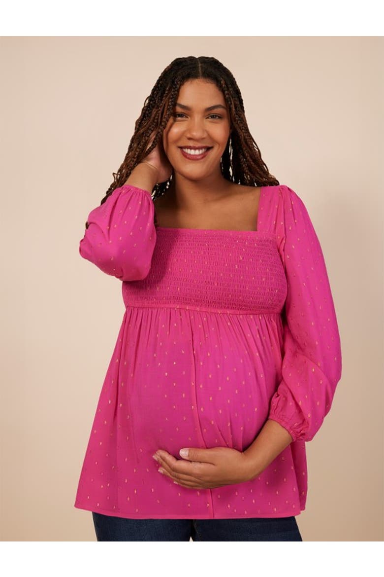 Smocked Square Neck Long Sleeve Babydoll Maternity Top, Alternate, color, Carabet