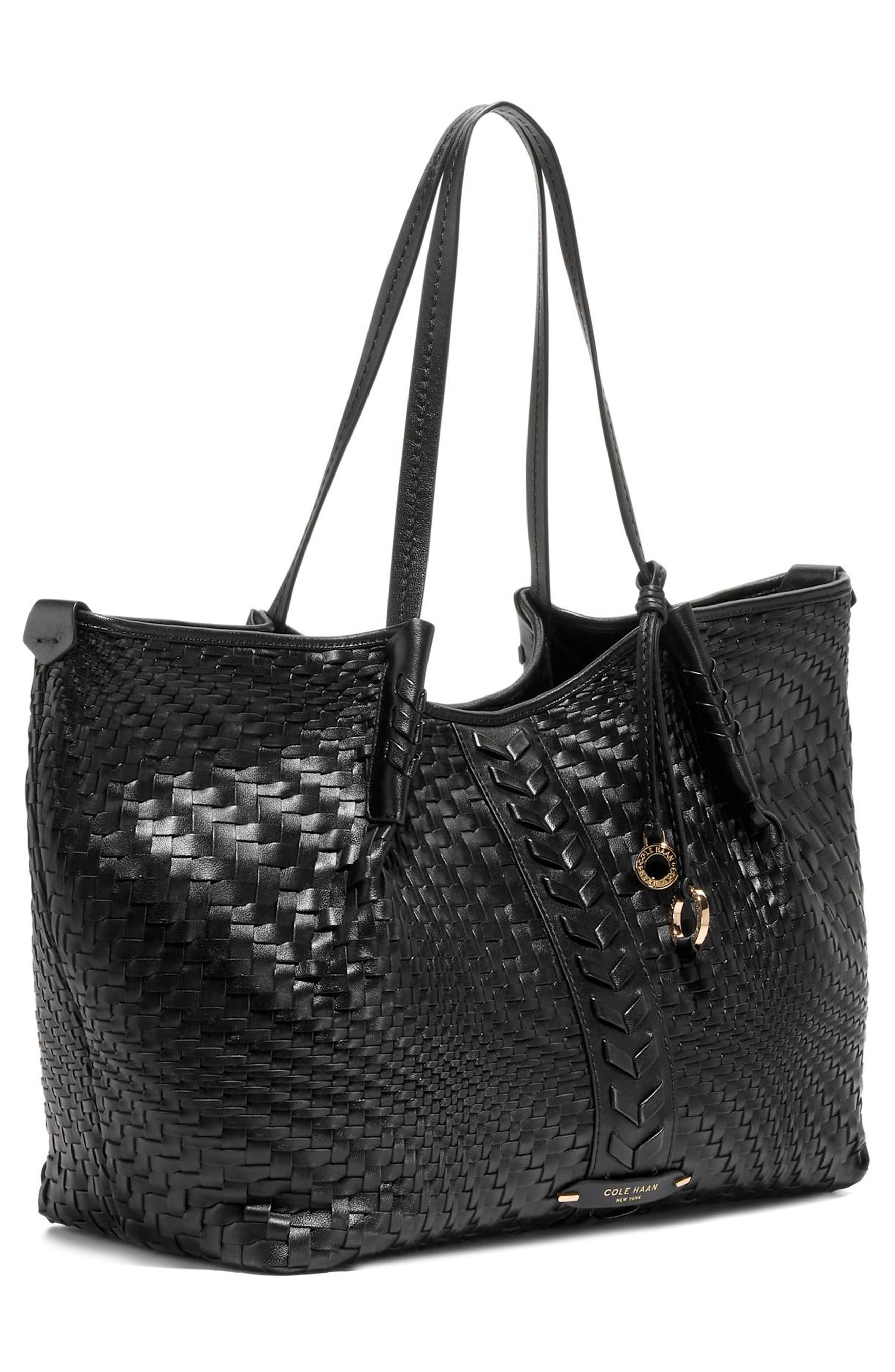 Isabella Slouchy Woven Leather Tote, Alternate, color, BLACK