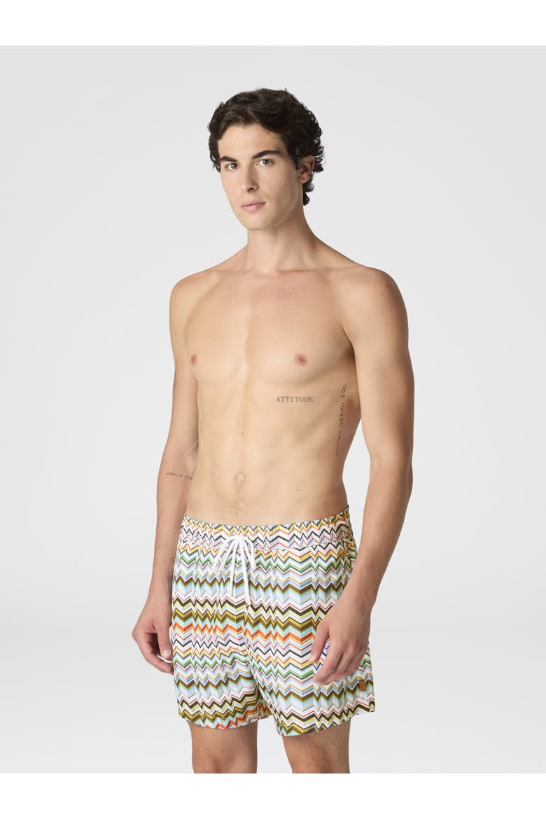 Mid-length Swim Shorts With Irregular Zigzag Print, Alternate, color, Multicoloured