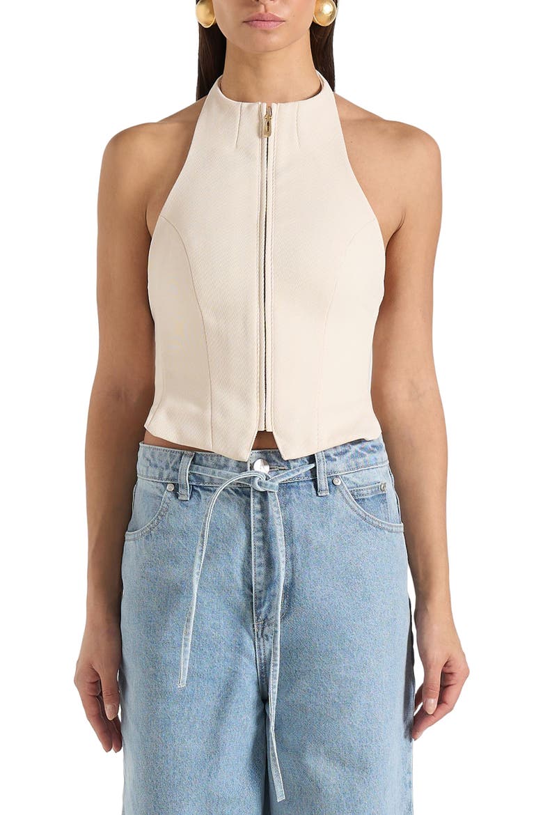 Claudette Twill Halterneck Backless Top, Alternate, color, Cream