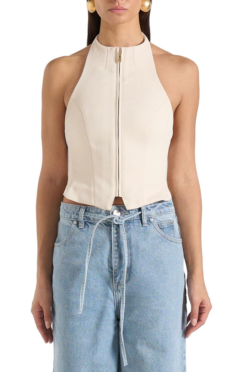 Manière De Voir Claudette Twill Halterneck Backless Top, Alternate, color, Cream
