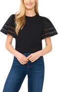 CeCe Embroidered Detail Short Sleeve Cotton Top