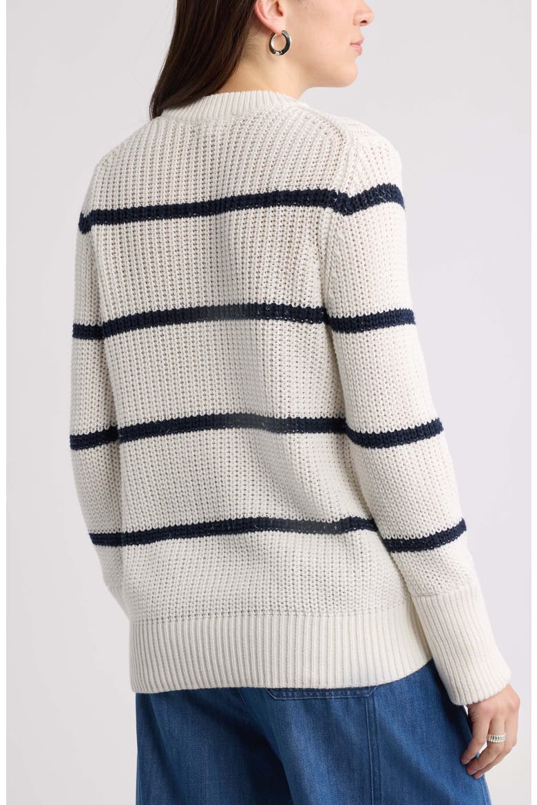 Striped Shaker Stitch Crewneck Sweater, Alternate, color, IVORY- NAVY FIA STRIPE