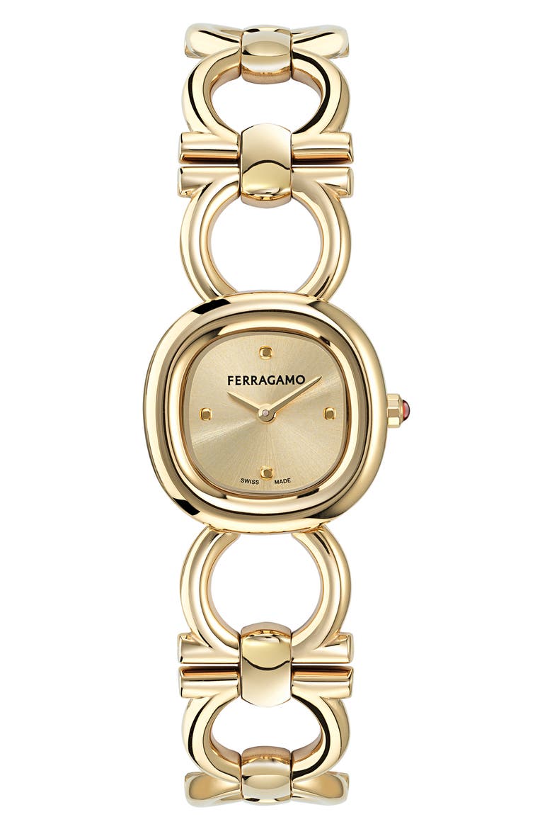 Double Gancini Bracelet Watch, 25mm, Main, color, IP YELLOW GOLD