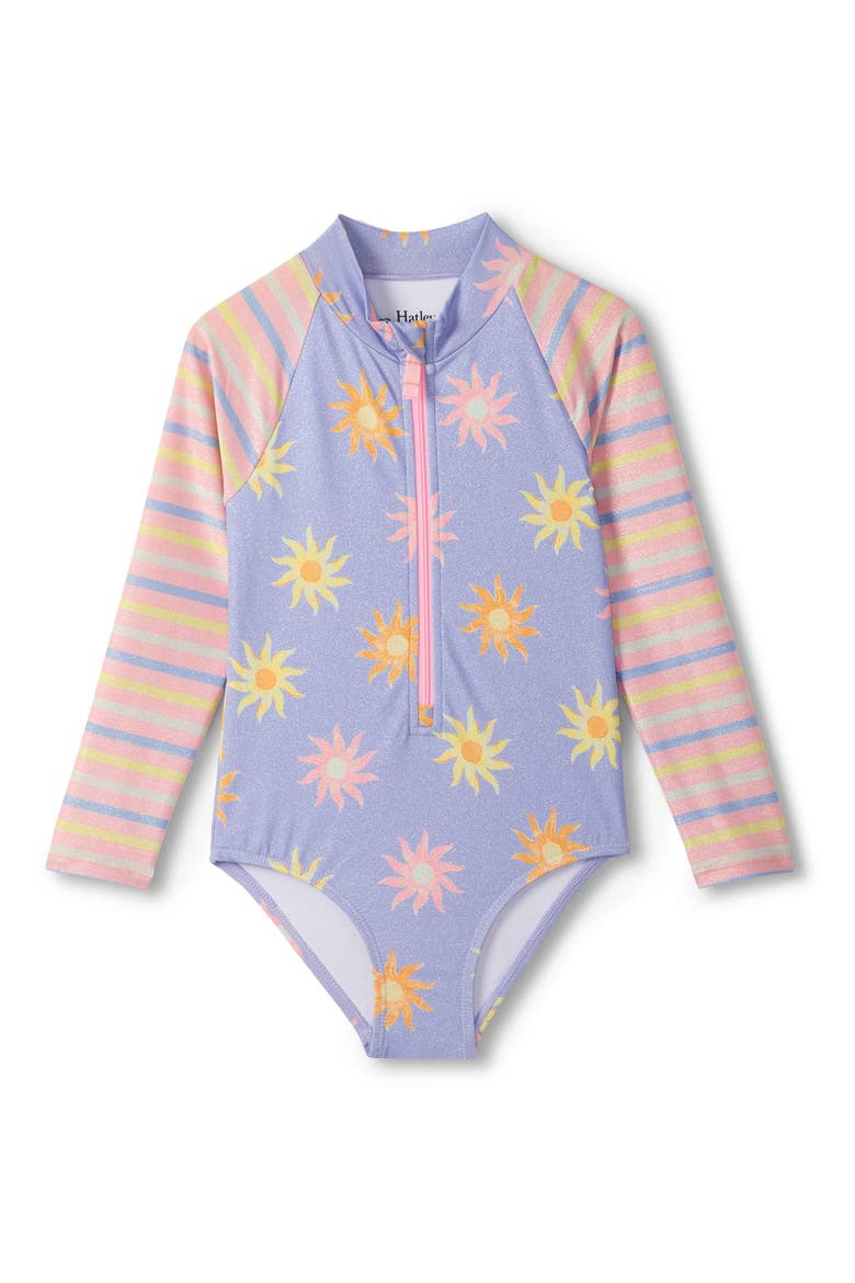 Kids' Faded Suns Rashguard One-Piece Swimsuit, Main, color, SERENITY