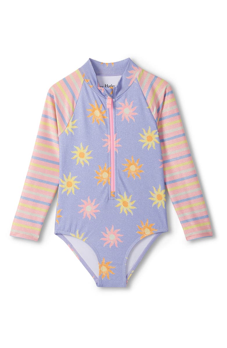 Hatley Kids' Faded Suns Rashguard One-Piece Swimsuit, Main, color, Serenity