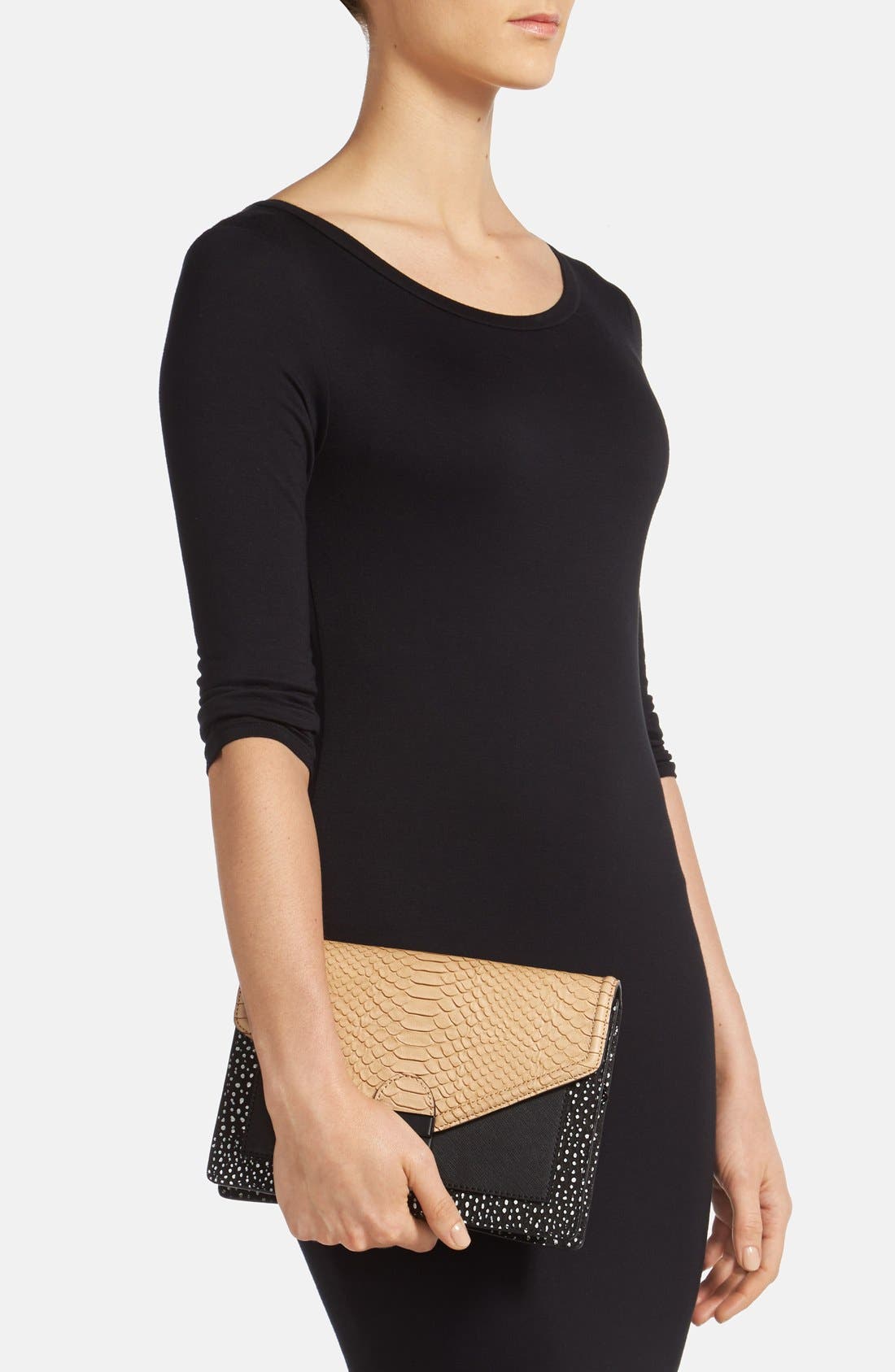 'Rider' Clutch, Alternate, color, NUDE/ BLACK