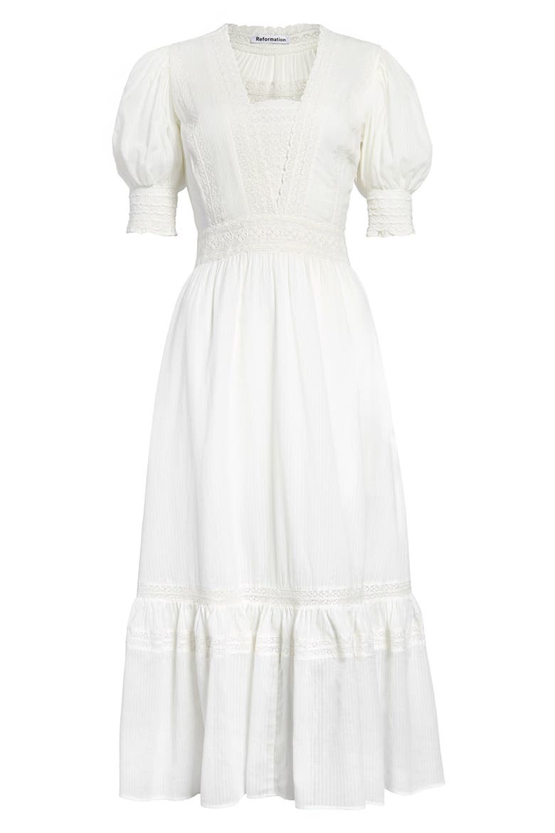 Betsie Lace Detail Organic Cotton Midi Dress, Alternate, color, IVORY