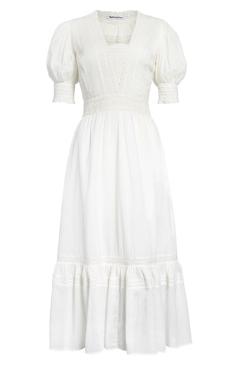 Reformation Betsie Lace Detail Organic Cotton Midi Dress, Alternate, color, 