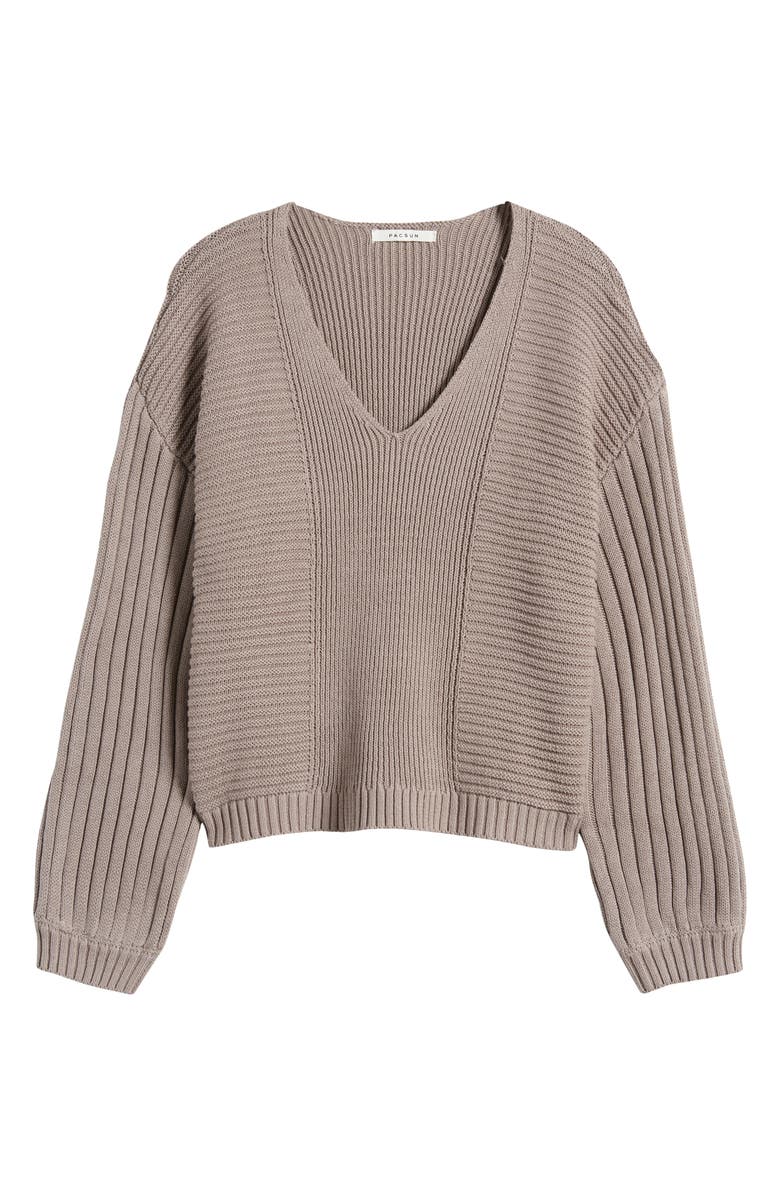 PacSun Feel the Breeze Mix Stitch Cotton V-Neck Sweater, Alternate, color,