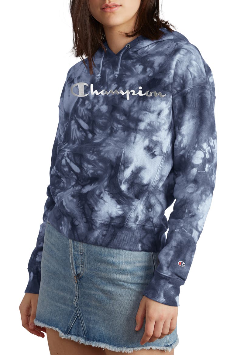 Rib Panel Tie Dye Hoodie, Main, color, TONAL IMPERIAL INDIGO DYE