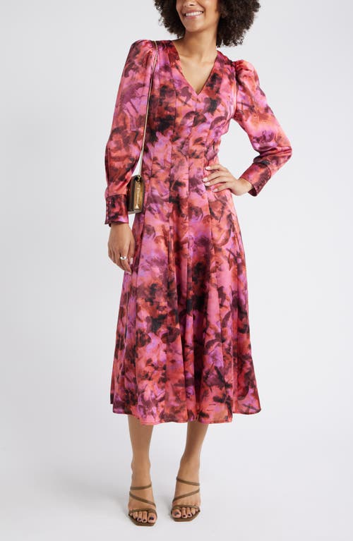 Chelsea28 Long Sleeve Satin Midi Dress In Pink