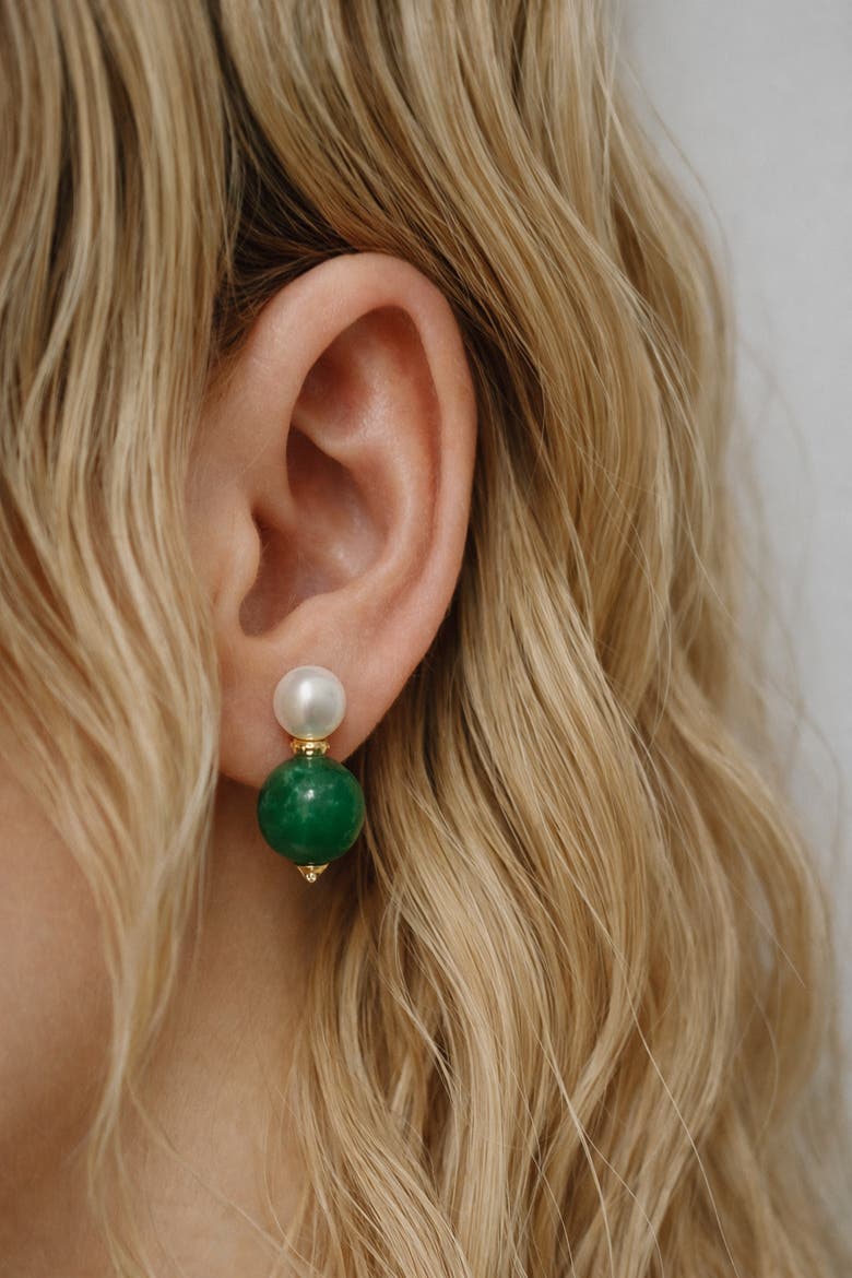 Robyn Pearl and Jade Drop Earrings, Alternate, color, Bright green