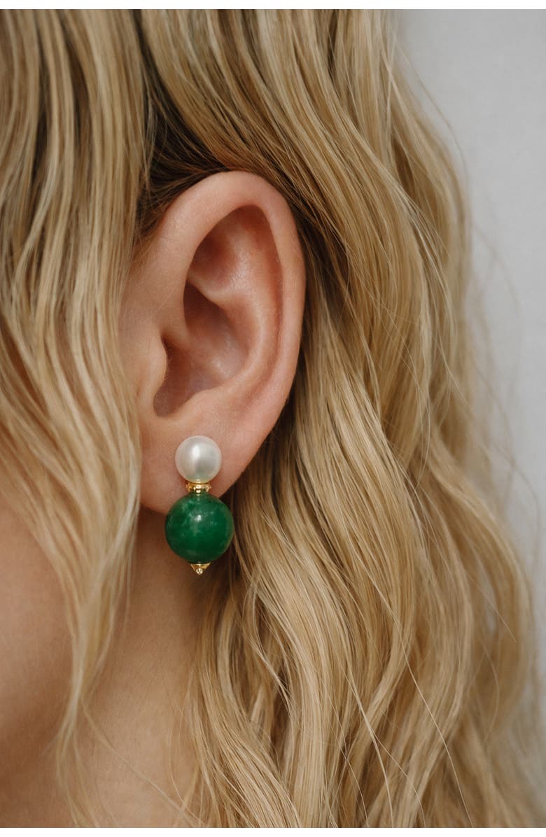seree Robyn Pearl jade stone drop earrings, Alternate, color, Bright Green