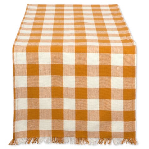 Heavyweight Check Fringed Table Runner