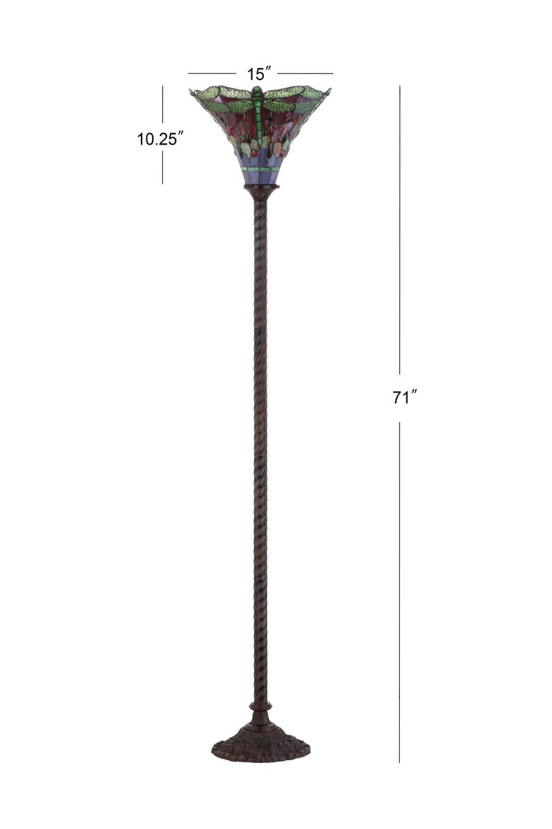 Dragonfly Tiffany-Style 71" Torchiere LED Floor Lamp, Alternate, color, Chestnut