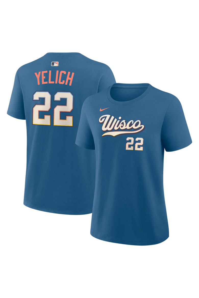 Women's Nike Christian Yelich Blue Milwaukee Brewers 2026 City Connect Name & Number T-Shirt, Main, color, Blue