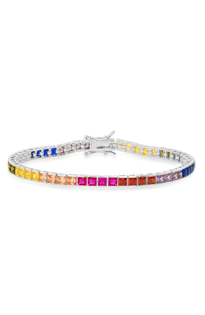Queen Jewels Sterling Silver Rainbow CZ Tennis Bracelet, Main, color, Silver
